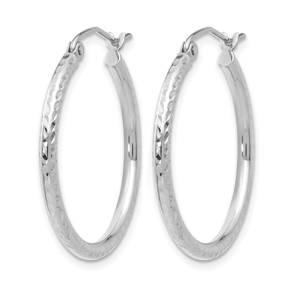 14K White Gold Diamond-cut 2mm Round Tube Hoop Earrings