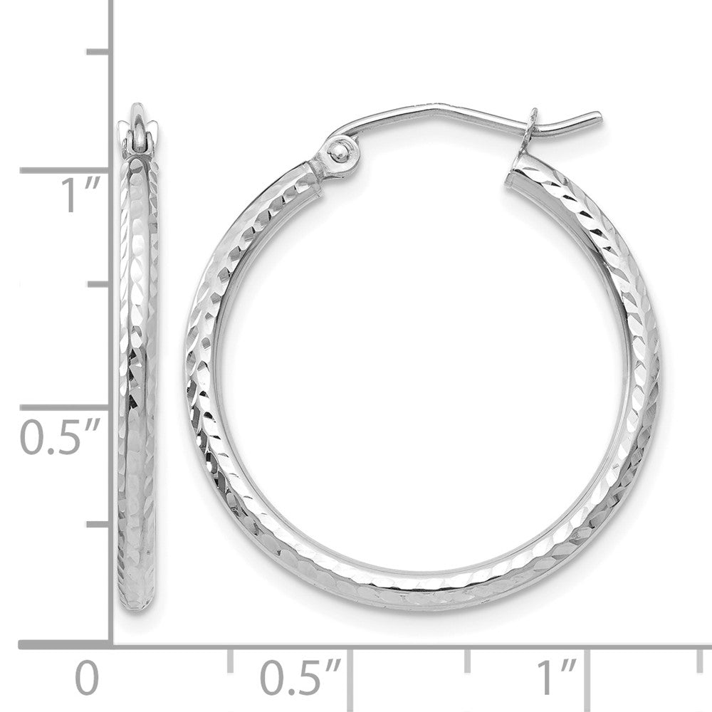 14K White Gold Diamond-cut 2mm Round Tube Hoop Earrings