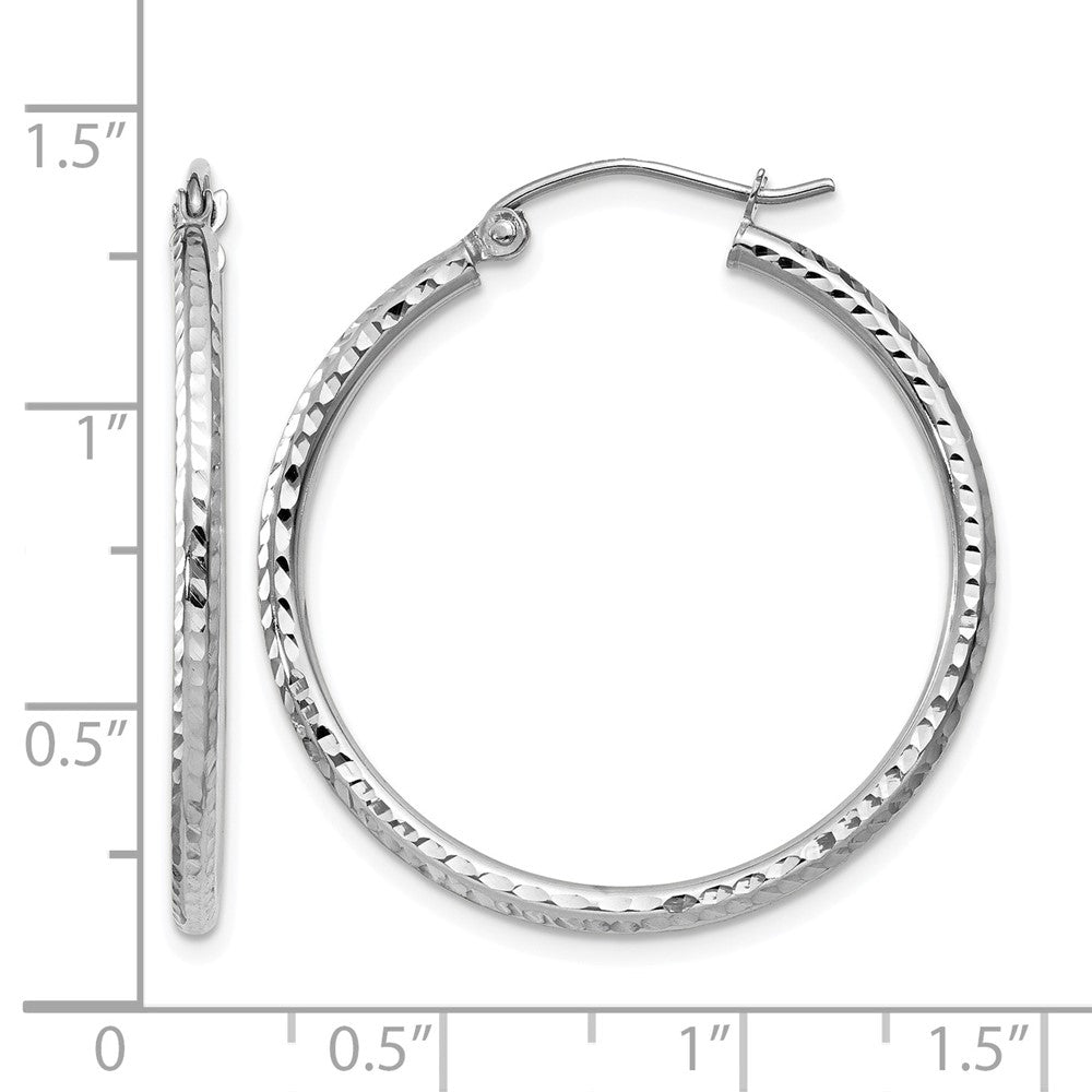 14K White Gold Diamond-cut 2mm Round Tube Hoop Earrings