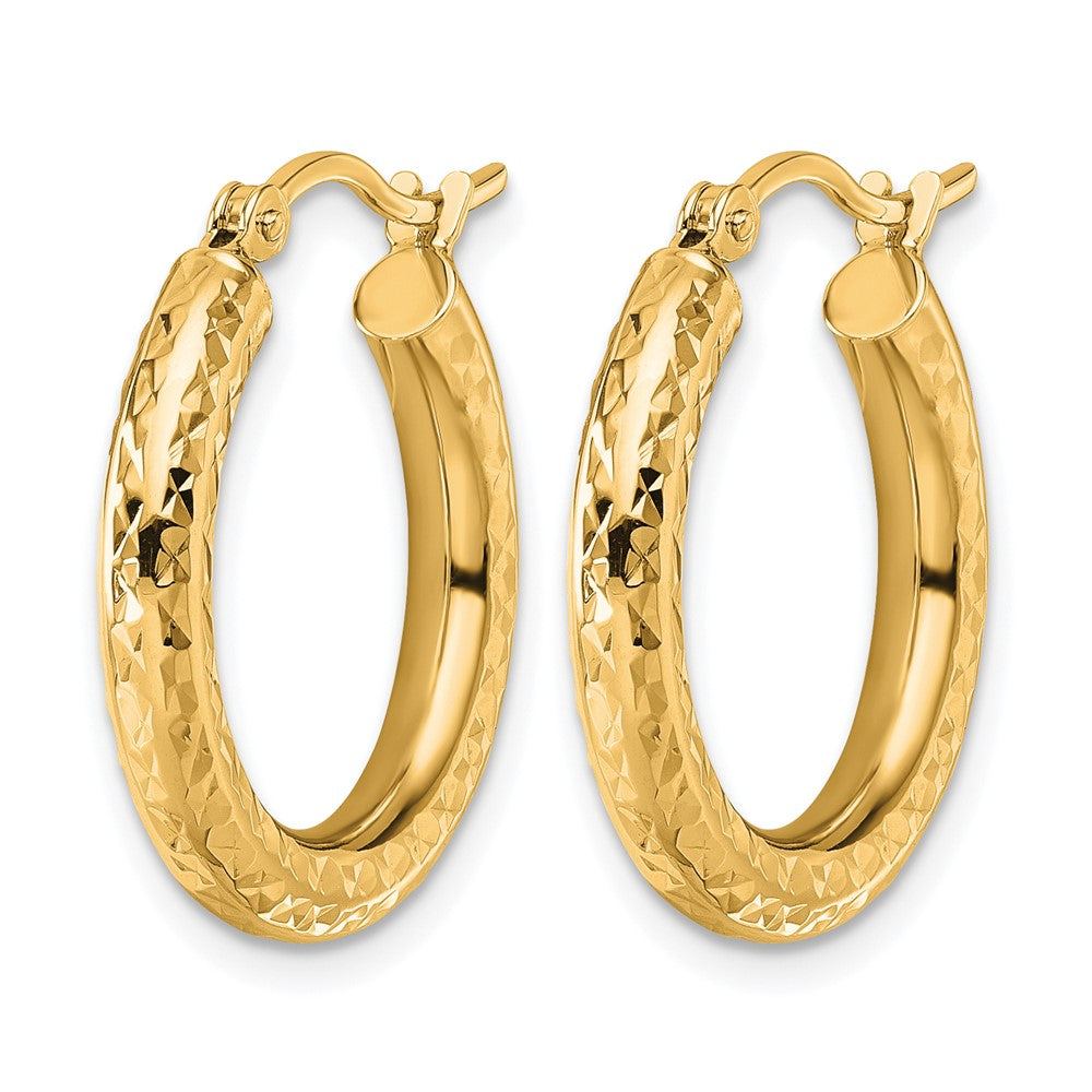 14K Diamond-cut 3mm Round Hoop Earrings