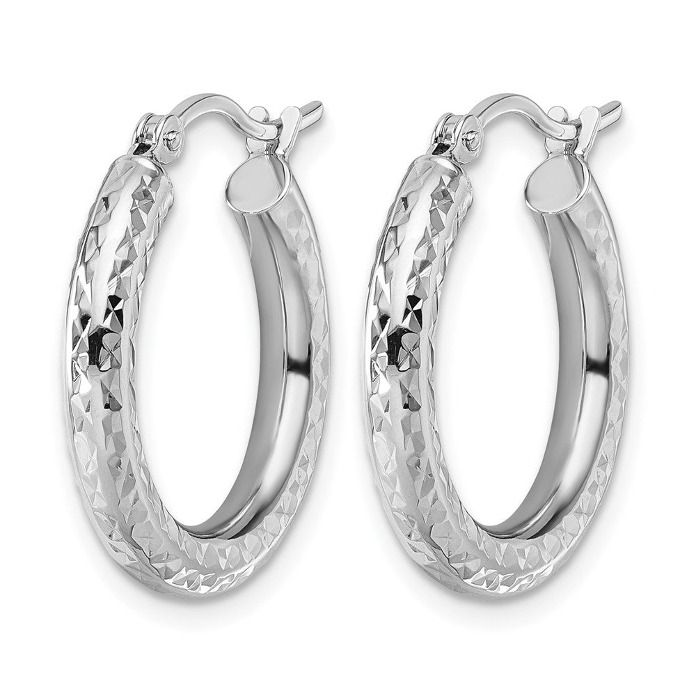 14K White Gold Diamond-cut 3mm Round Hoop Earrings