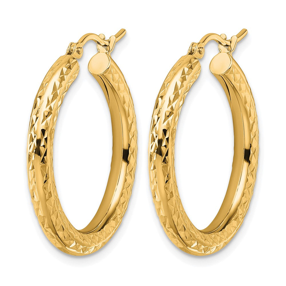 14K Diamond-cut 3mm Round Hoop Earrings