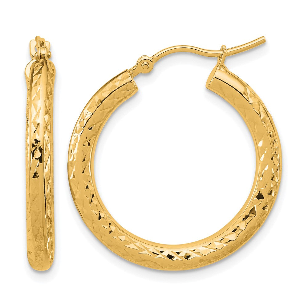 14K Diamond-cut 3mm Round Hoop Earrings