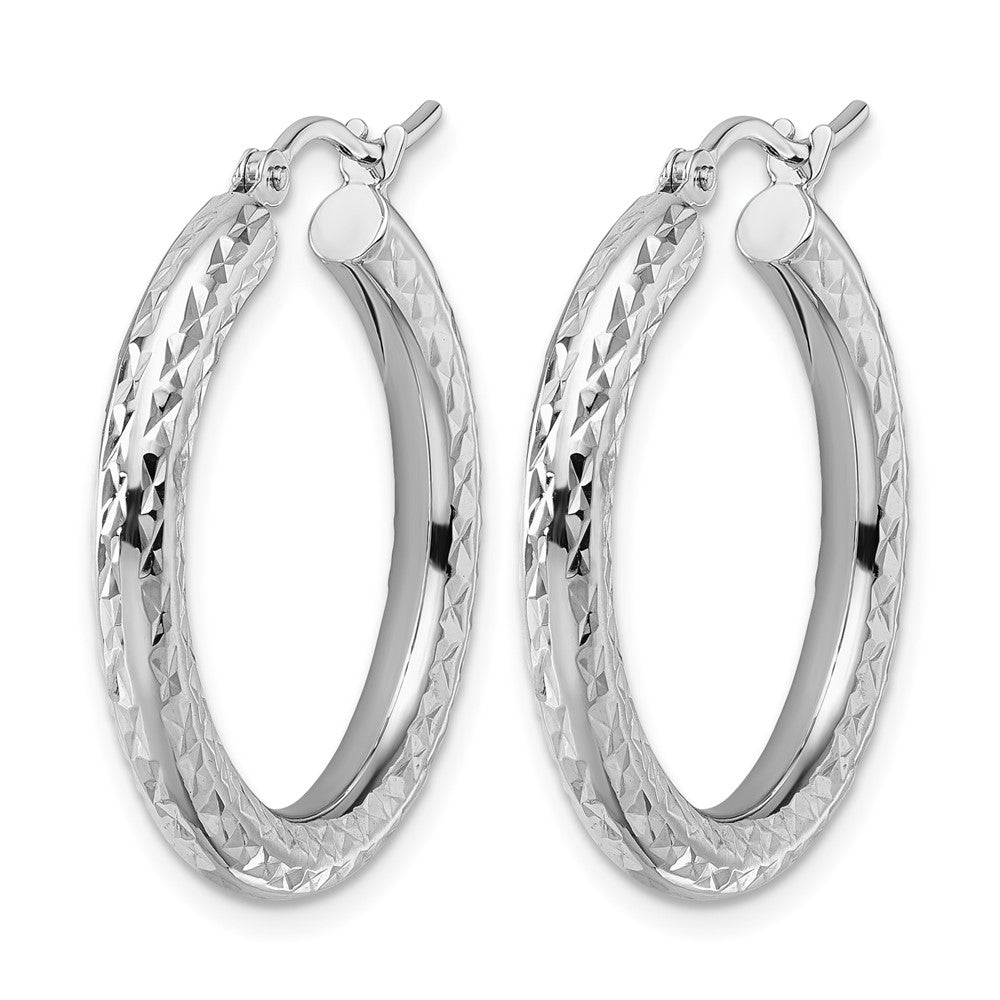 14K White Gold Diamond-cut 3mm Round Hoop Earrings