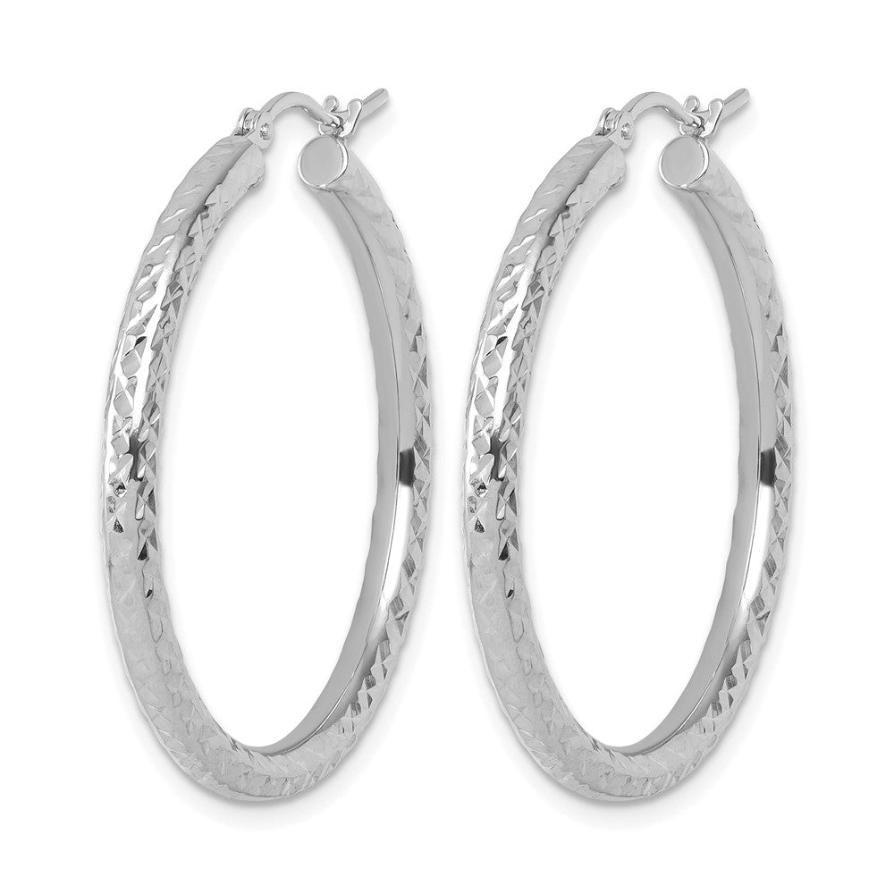 14K White Gold Diamond-cut 3mm Round Hoop Earrings