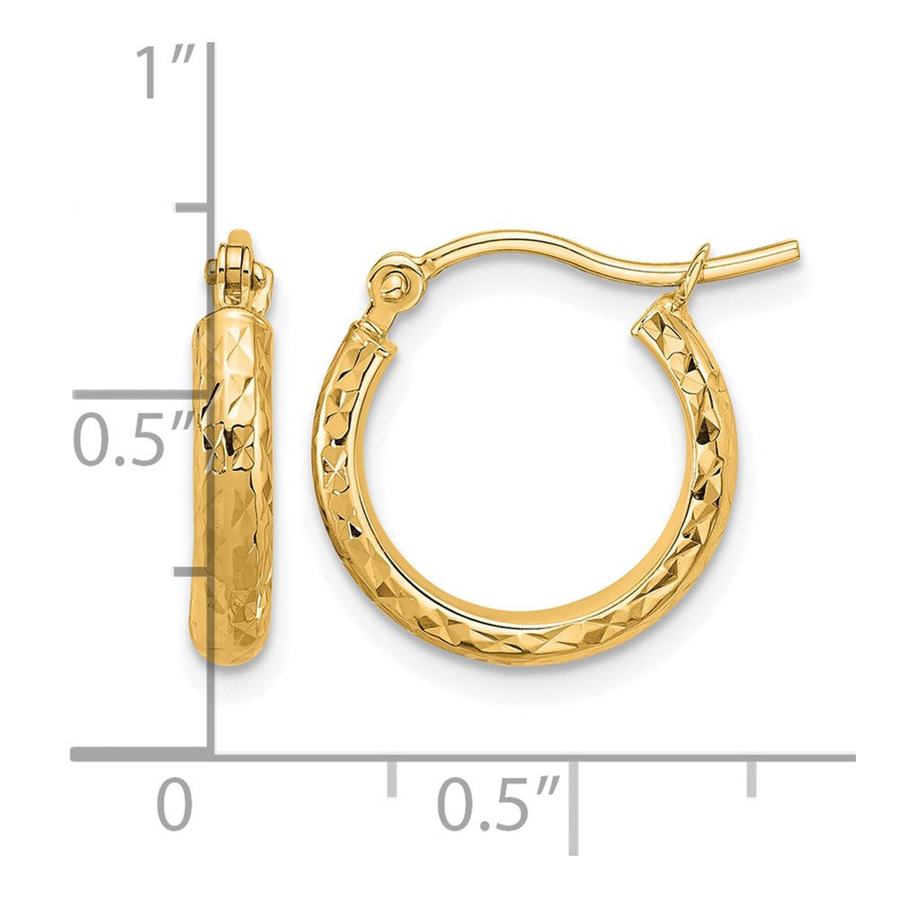 14K Diamond-cut 2.5x15mm Hollow Hoop Earrings