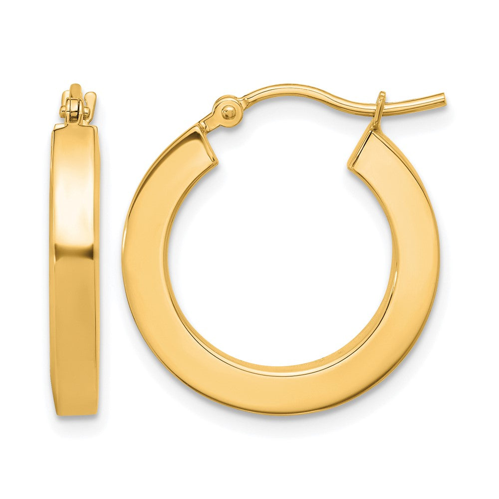 14K 3mm Polished Square Hoop Earrings