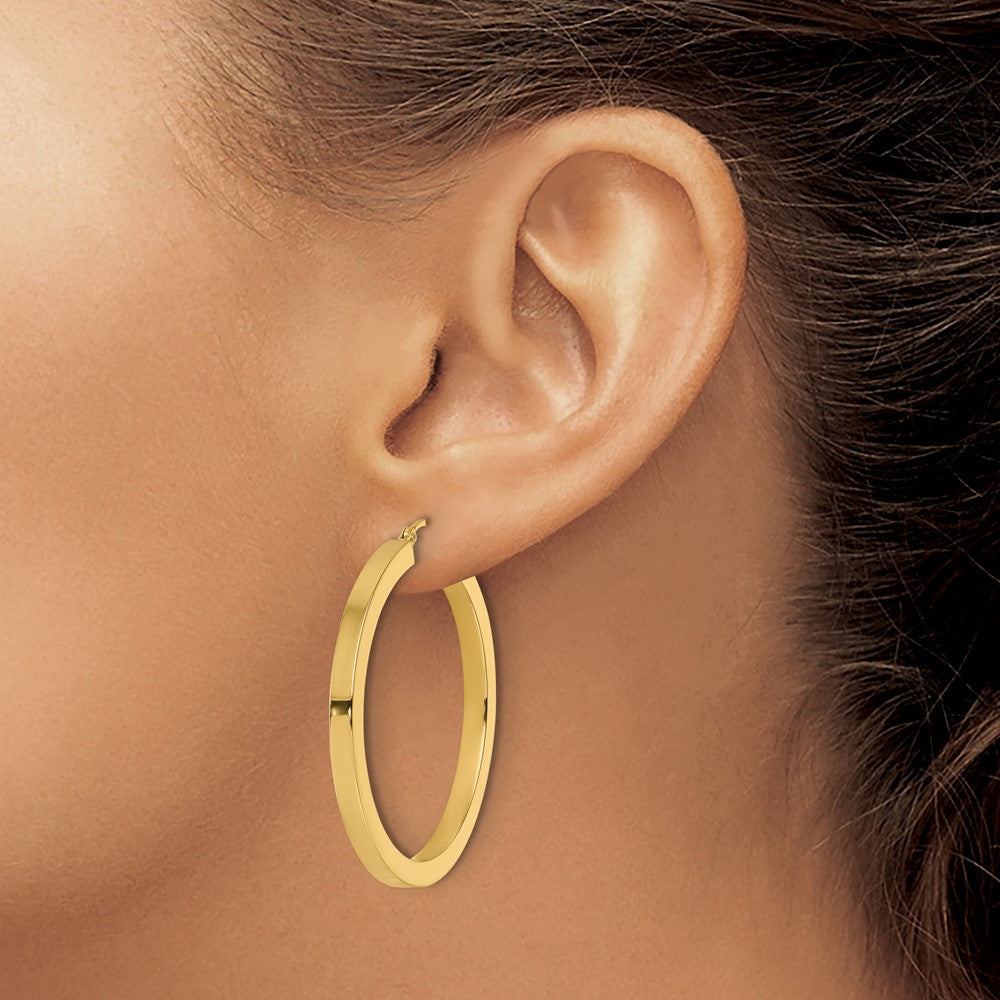 14K 3mm Polished Square Hoop Earrings