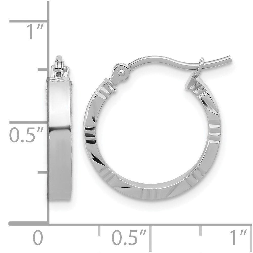 14K White Gold Small 3mm Diamond-cut Edge Polished Hoop Earrings