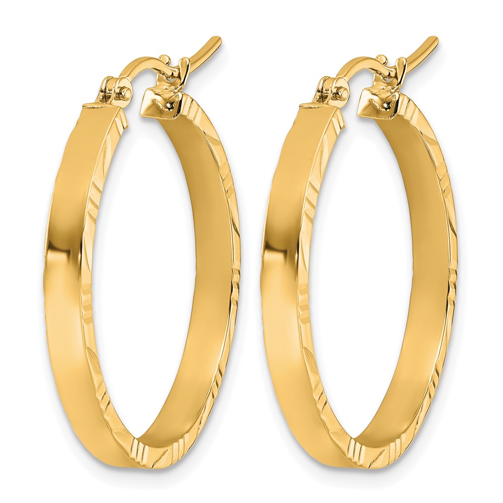 14K Diamond-cut Edge Medium 3mm Polished Hoop Earrings