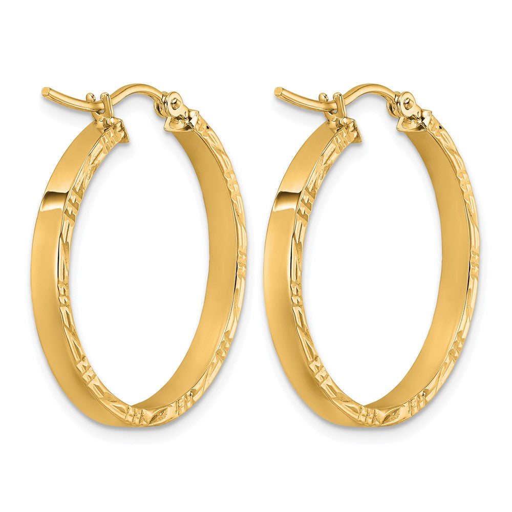 14K Diamond-cut Edge Medium 3mm Polished Hoop Earrings