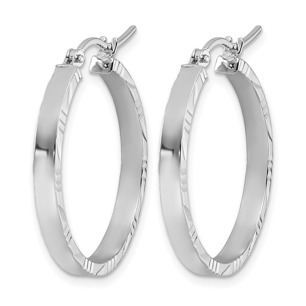 14K White Gold Diamond-cut Edge Medium 3mm Polished Hoop Earrings