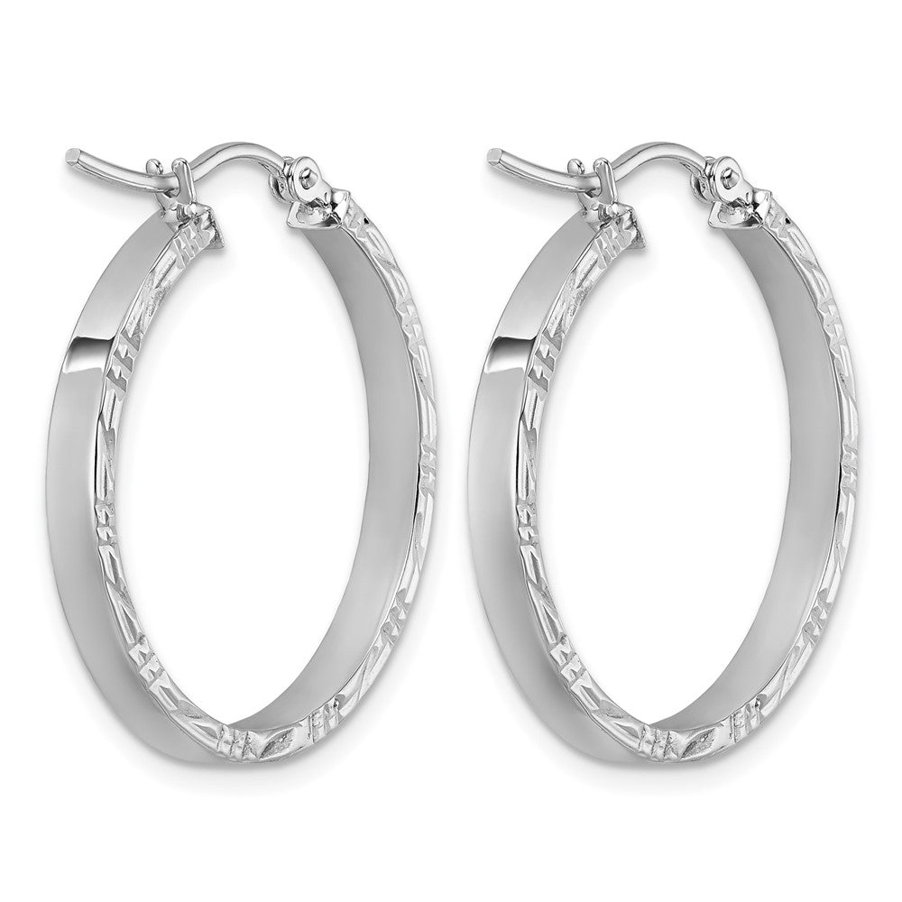 14K White Gold Diamond-cut Edge Medium 3mm Polished Hoop Earrings