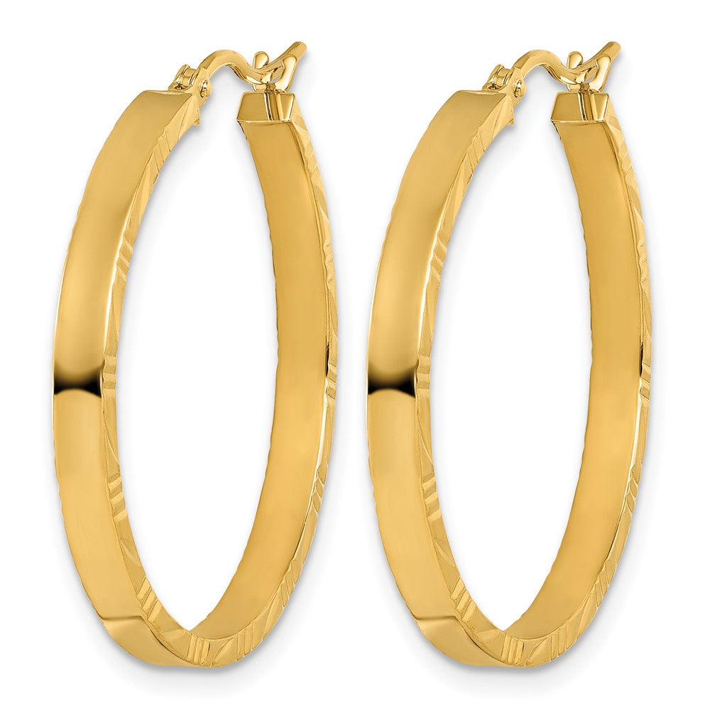 14K Diamond-cut Edge Large 3mm Polished Hoop Earrings