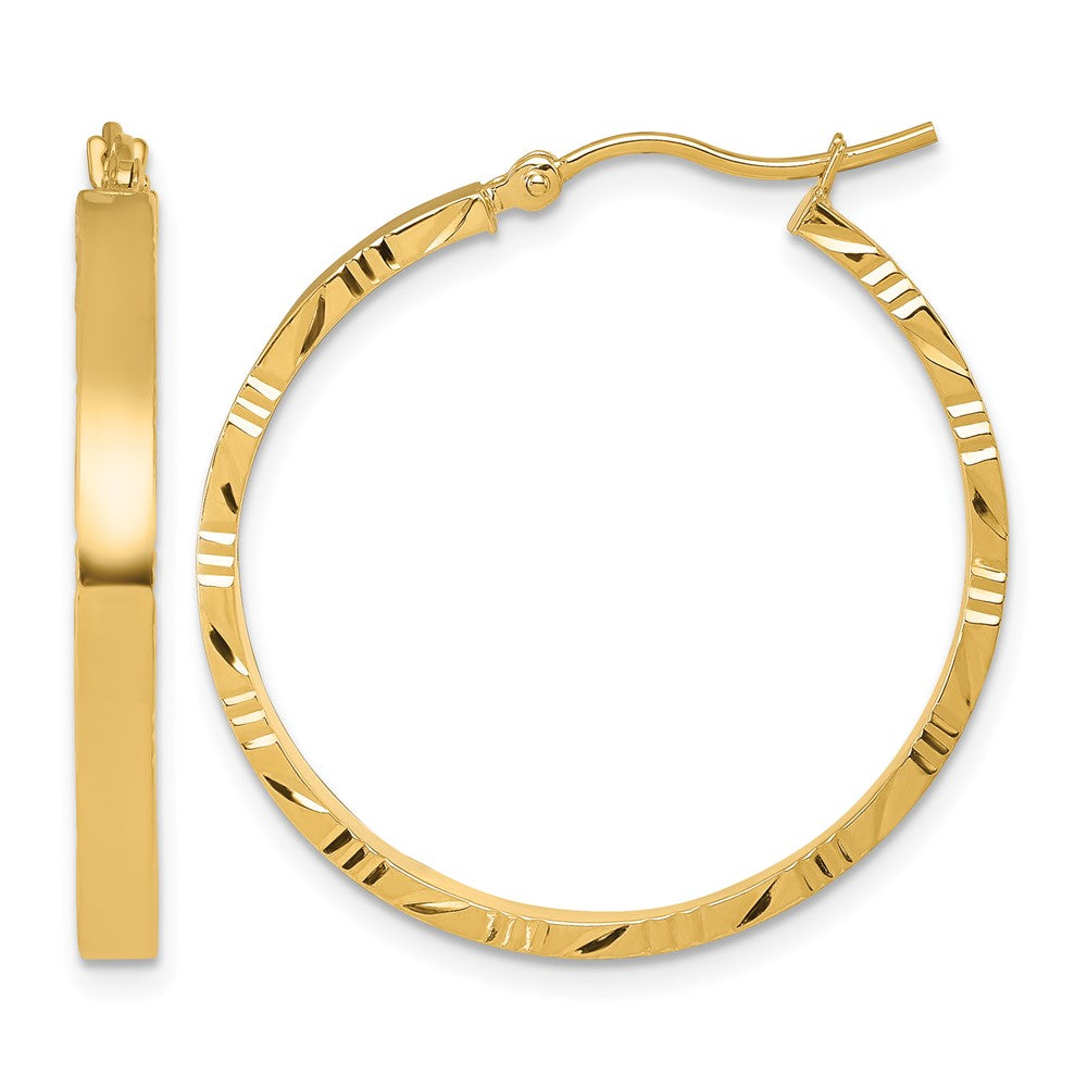 14K Diamond-cut Edge Large 3mm Polished Hoop Earrings