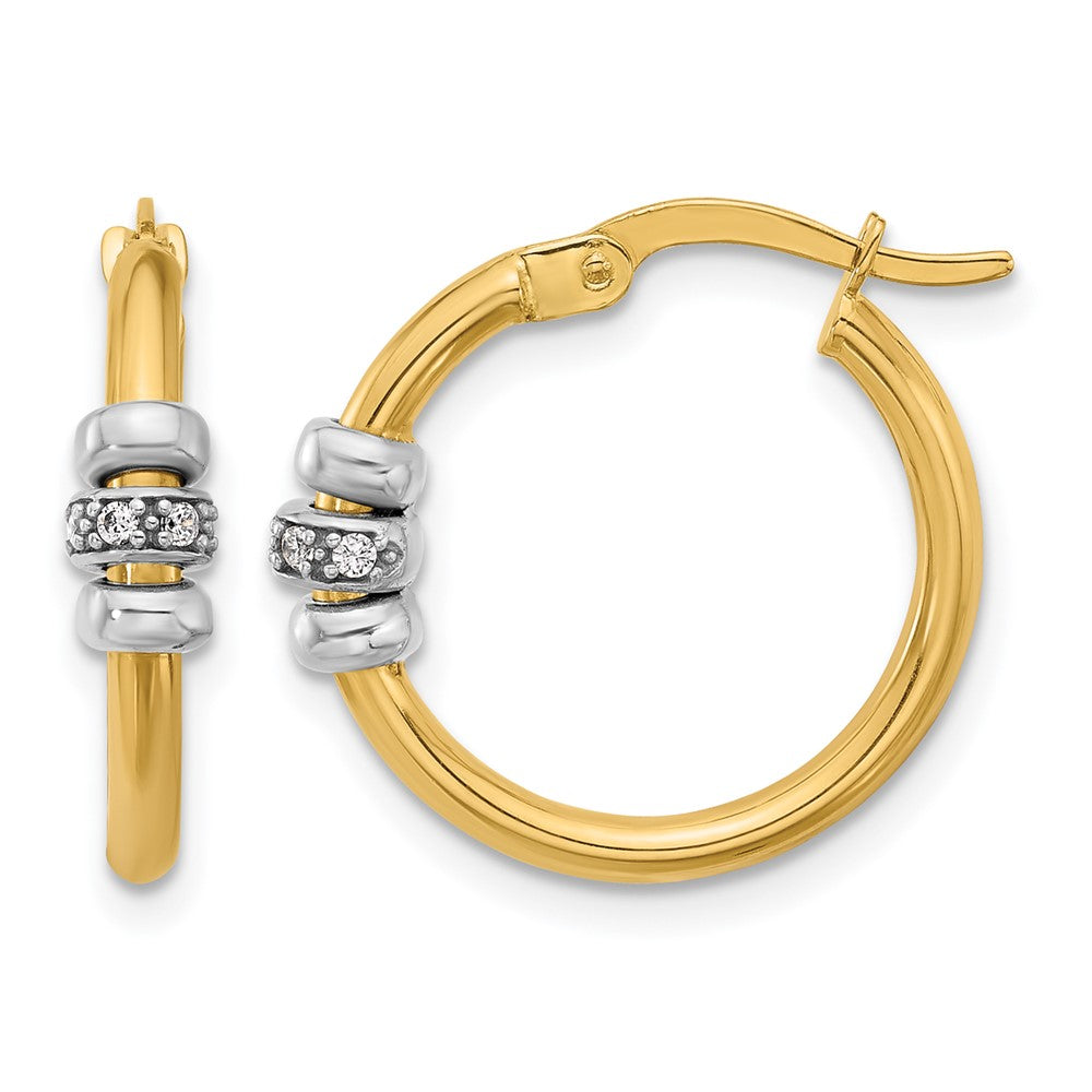 14K Two-tone Polished CZ Hoop Earrings