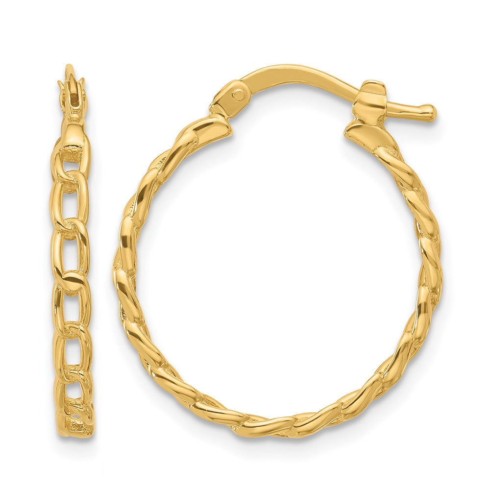14K Polished Curb Link Design Hoop Earrings
