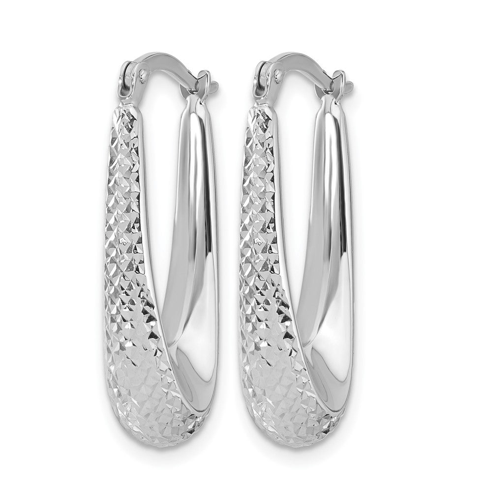 14K White Gold Polished and Diamond-cut Hoop Earrings
