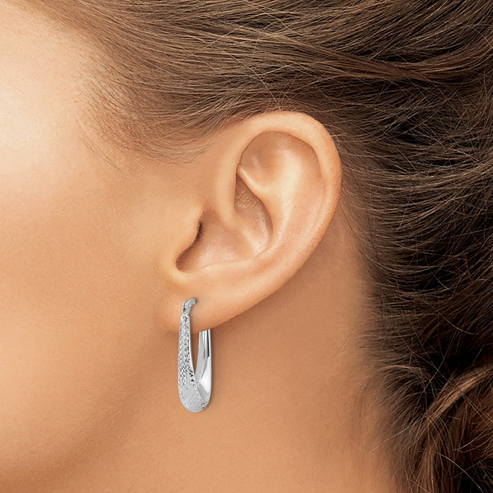 14K White Gold Polished and Diamond-cut Hoop Earrings