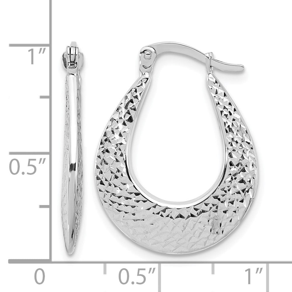 14K White Gold Polished and Diamond-cut Hoop Earrings