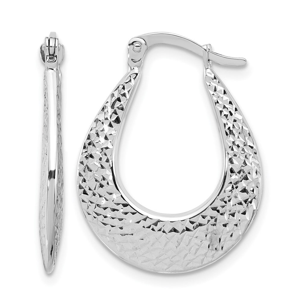 14K White Gold Polished and Diamond-cut Hoop Earrings