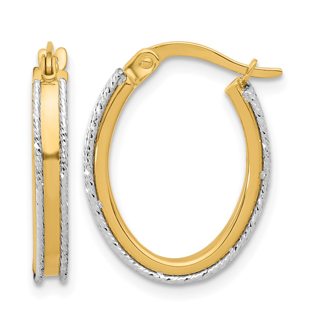 14K Two-tone Polished and Diamond-cut Oval Hoop Earrings
