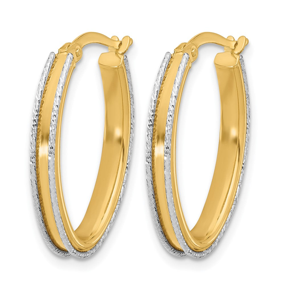 14K Two-tone Polished and Diamond-cut Oval Hoop Earrings