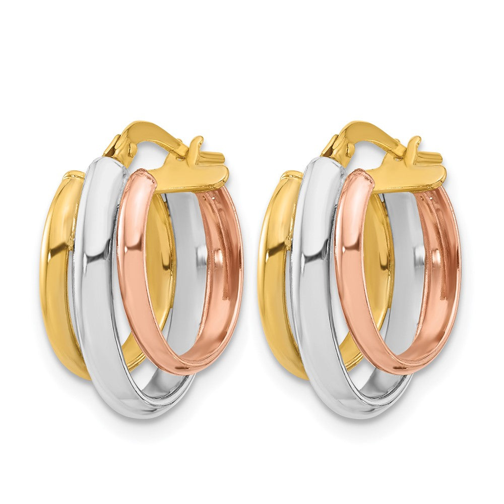 14K with White RH/Rose GP Polished 3 Row Oval Hoop Earrings