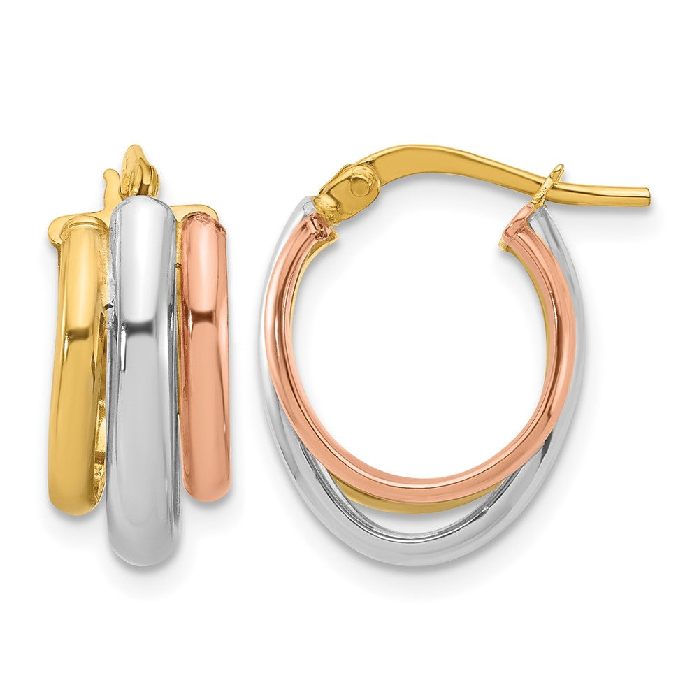14K with White RH/Rose GP Polished 3 Row Oval Hoop Earrings
