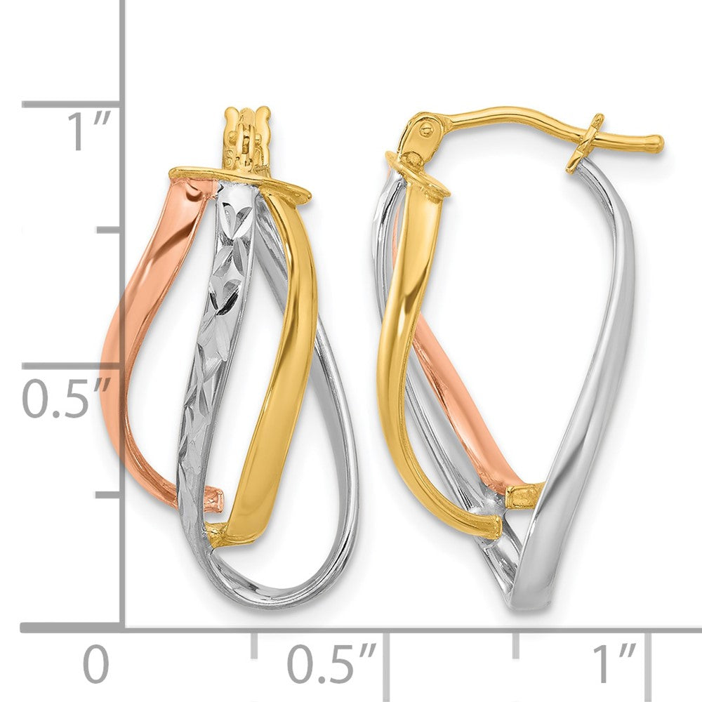 14K White RH/Rose GP Polished Diamond-cut Fancy Hoop Earrings