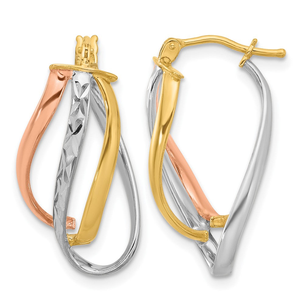 14K White RH/Rose GP Polished Diamond-cut Fancy Hoop Earrings