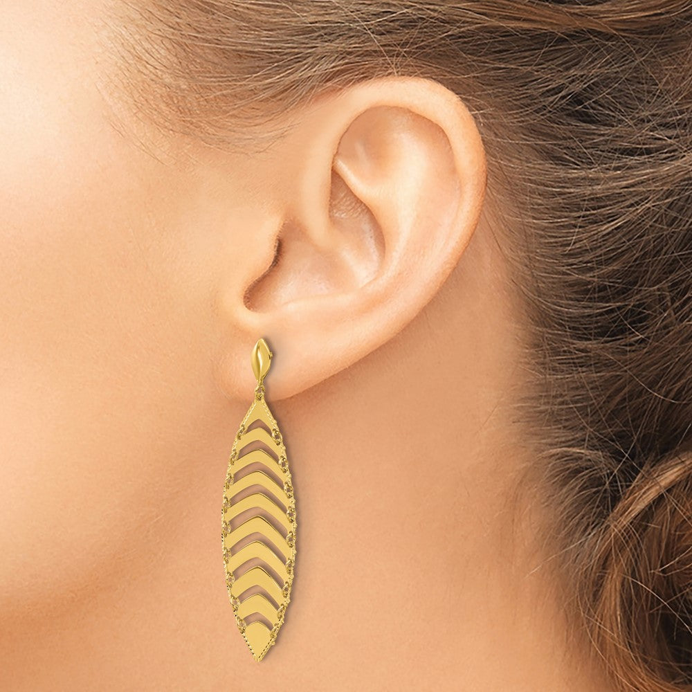 14K Polished Diamond-cut Post Dangle Leaf Earrings