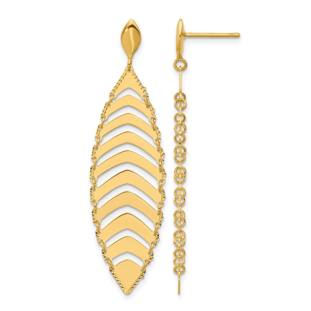 14K Polished Diamond-cut Post Dangle Leaf Earrings