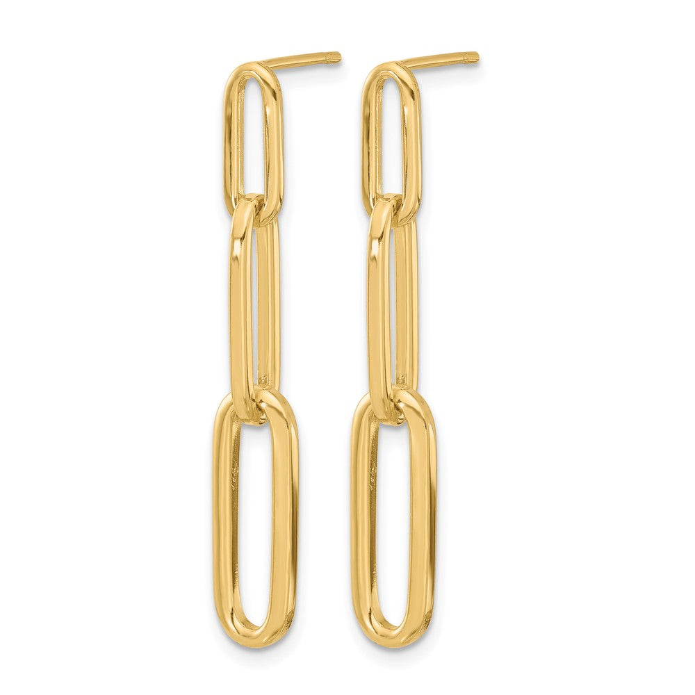 14K Polished Paperclip Link Post Dangle Earrings