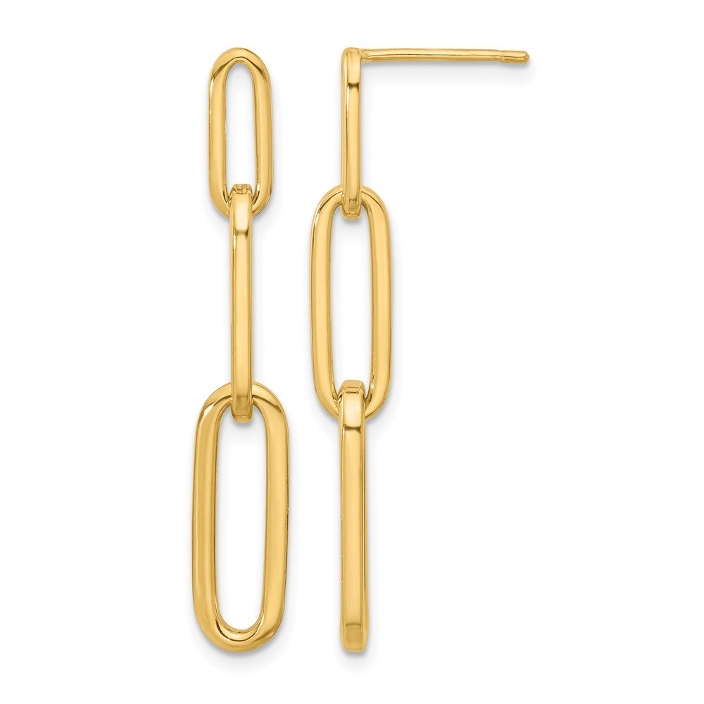 14K Polished Paperclip Link Post Dangle Earrings