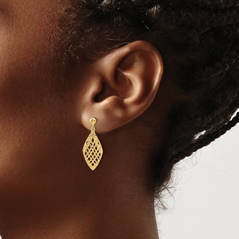 14K Polished Diamond-cut Post Dangle Earrings