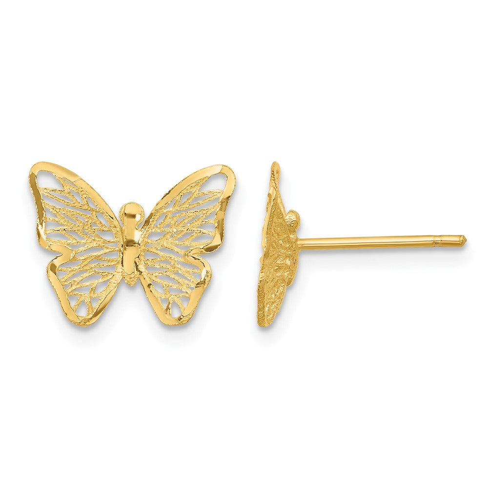 14K Textured and Polished Butterfly Post Earrings