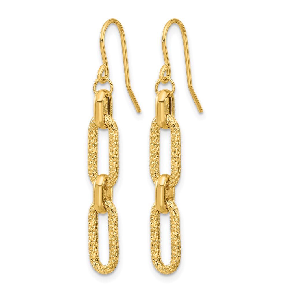 14K Polished and Diamond-cut Link Dangle Earrings