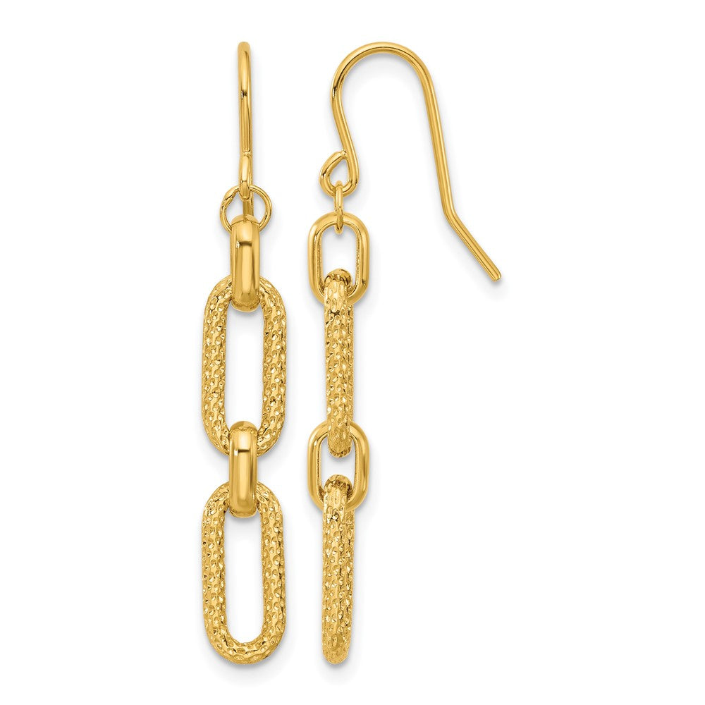 14K Polished and Diamond-cut Link Dangle Earrings