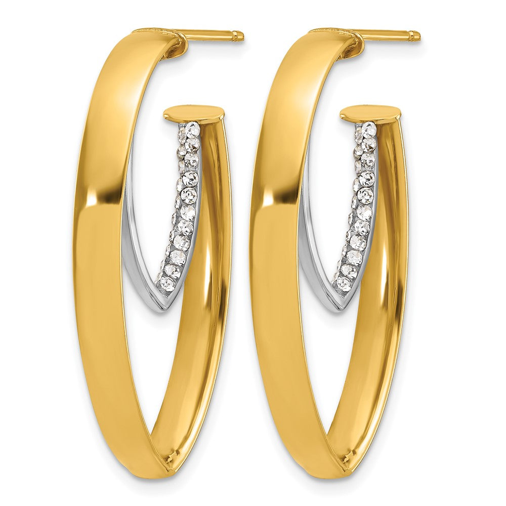 14K with White Rhodium Polished with Crystal Oval Drop Post Earrings