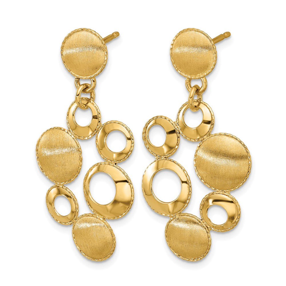 ' 14K Polished and Satin Circles Post Dangle Earrings