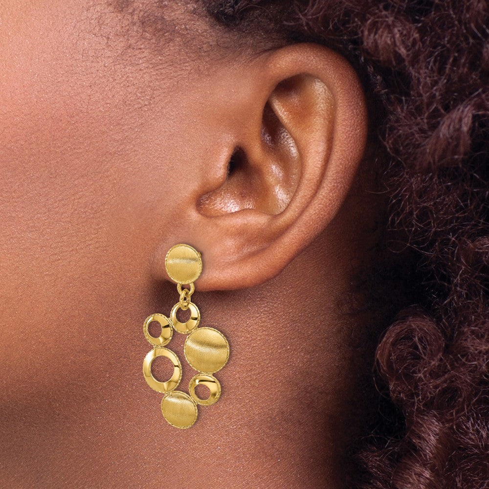 ' 14K Polished and Satin Circles Post Dangle Earrings