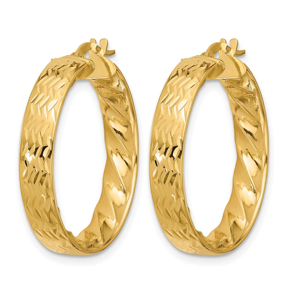 14K Polished and Diamond-cut Hoop Earrings