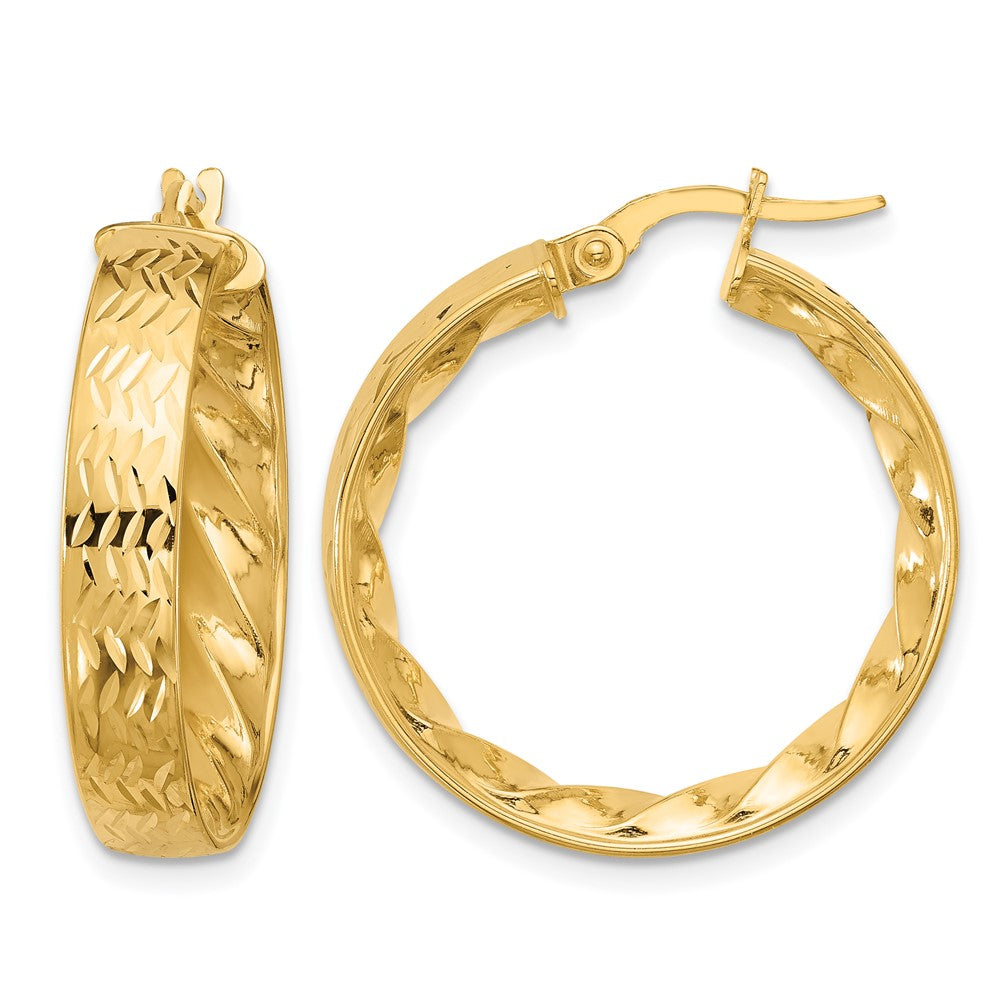 14K Polished and Diamond-cut Hoop Earrings
