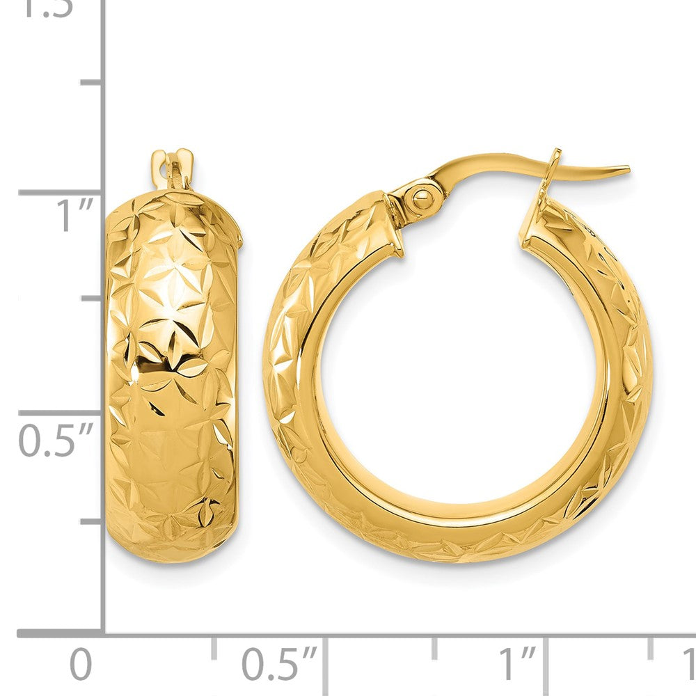 14K Polished and Diamond-cut Half Round Circle Hoop Earrings