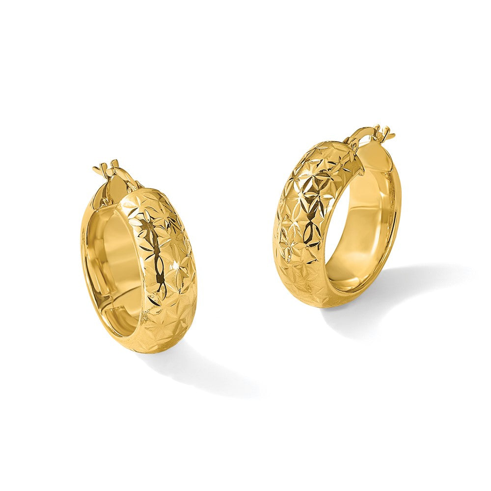 14K Polished and Diamond-cut Half Round Circle Hoop Earrings