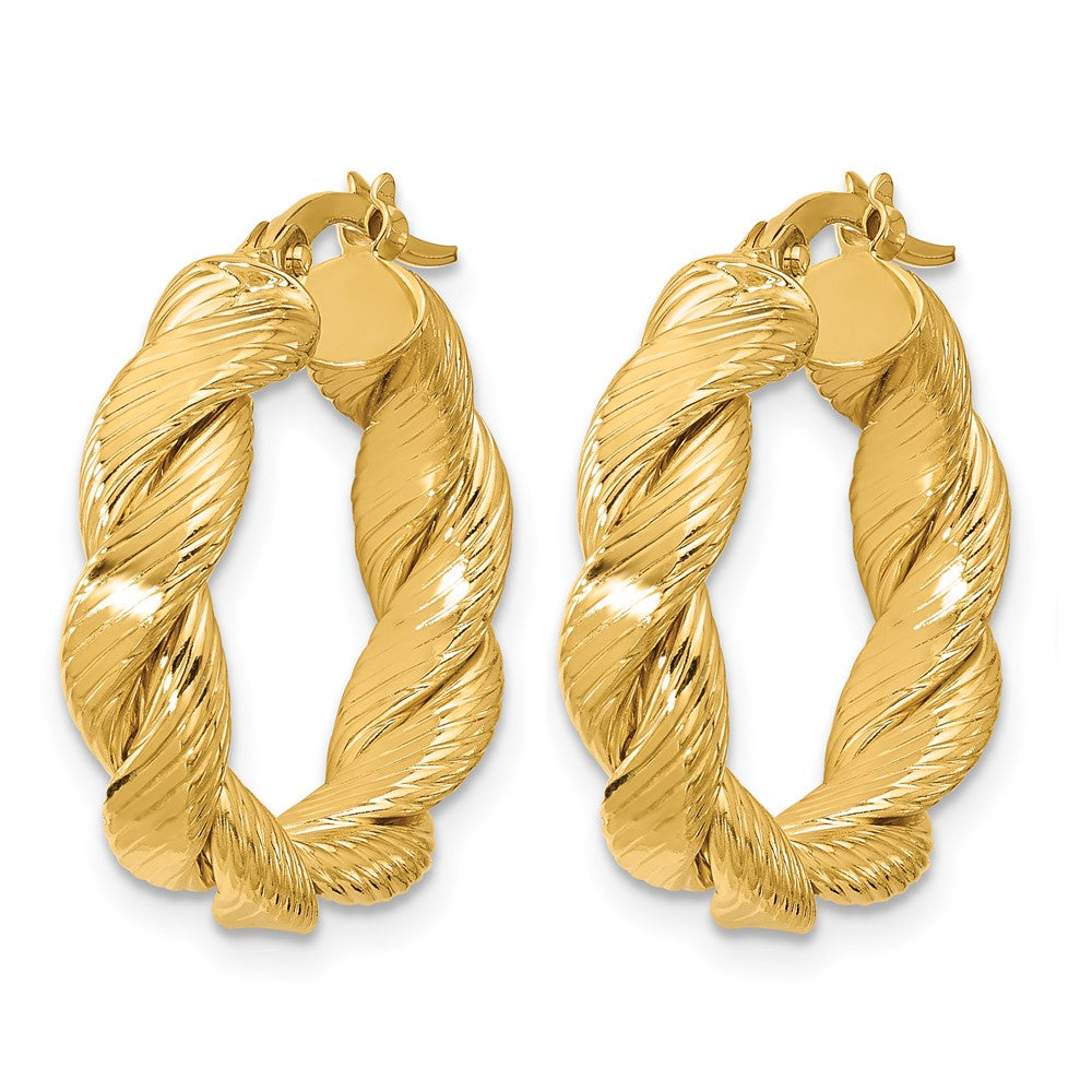 14K Polished and Textured Twist Hoop Earrings