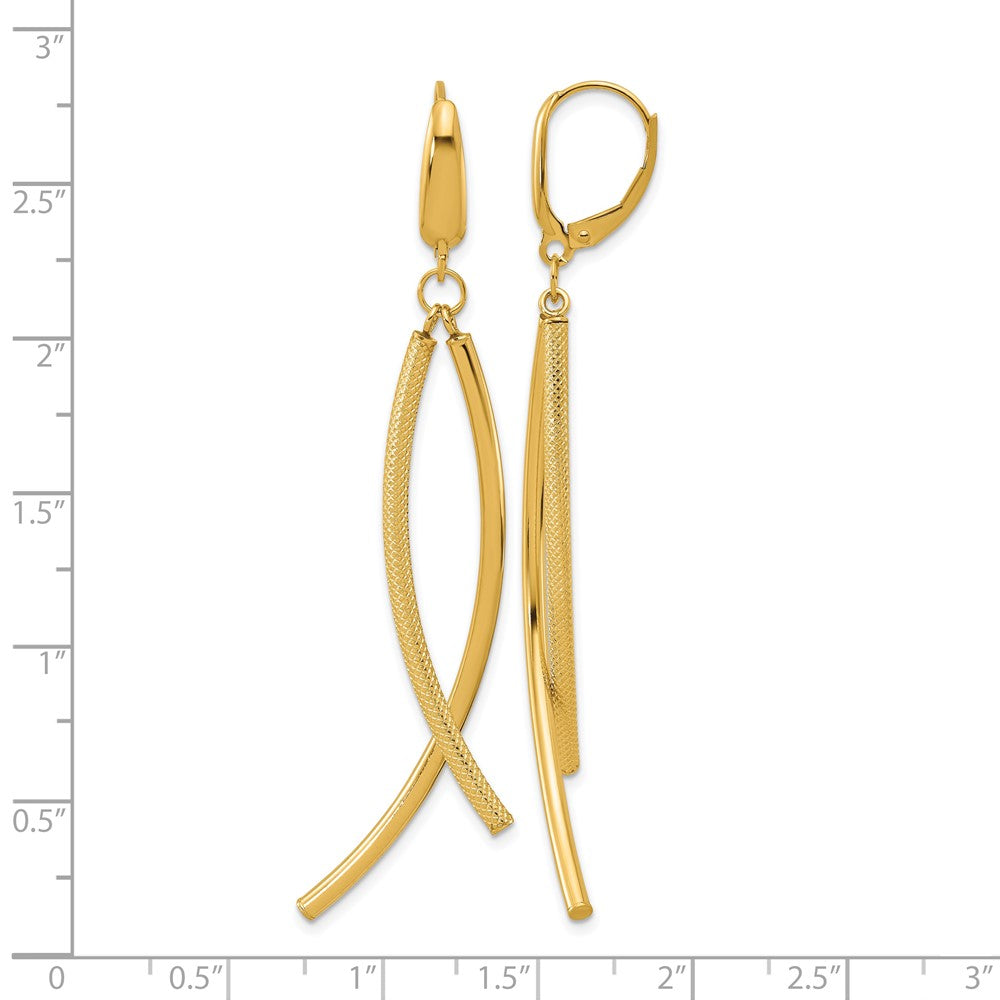 14K Polished and Textured Tube Dangle Leverback Earrings
