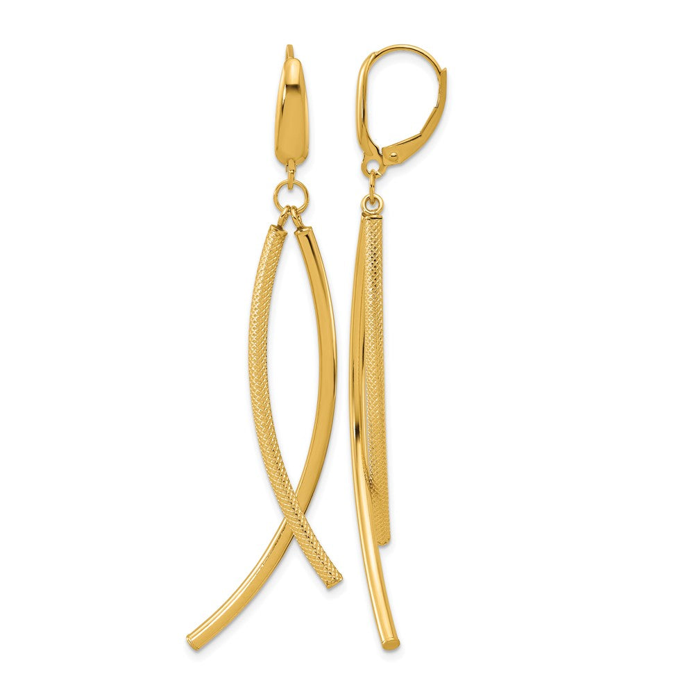 14K Polished and Textured Tube Dangle Leverback Earrings
