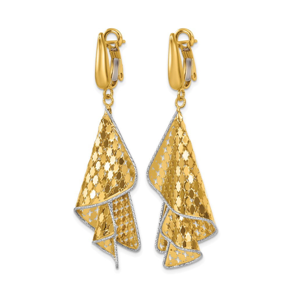 14K Two-tone Polished & Diamond-cut Post Omega Dangle Earrings